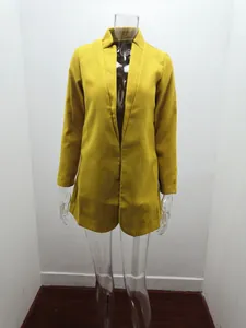 Close-up of a mustard yellow stand collar wool coat for women, perfect for autumn and winter