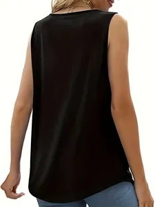 Back view of a minimalist black sleeveless top for casual summer wear