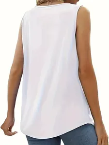 Back view of a minimalist white sleeveless casual top with a relaxed fit for summer.