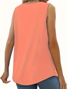 Detailed back view of a minimalist coral sleeveless top for women summer outfit