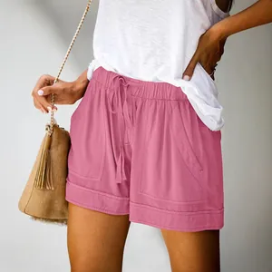 High-waist casual tencel shorts for women featuring a drawstring waist and wide-leg fit