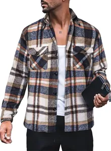 Klassisches Herren-Karohemd Langarm-Freizeitjacke mit zwei Brusttaschen und Knopfleiste