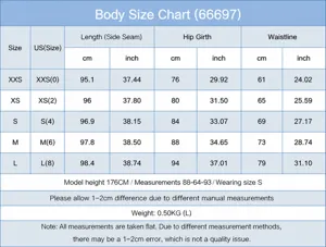 Detailed size guide for women's low waist high stretch flare denim jeans with measurements