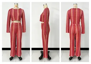 Detailansichten des Zickzack-Stricksets für Damen mit bauchfreiem Oberteil und Hose