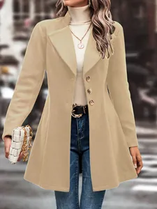 Stylish beige lapel wool-like coat for women in elegant autumn and winter street style