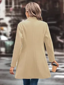 Back view of stylish khaki wool coat for women, perfect for autumn winter season.