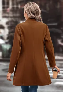 Back view of a classic brown wool blend coat for women with a structured silhouette