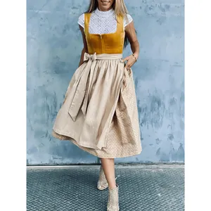 Women Oktoberfest Dirndl Dress Vintage German Beer Festival Costume Polyester Top And Bottom Lace Velvet Traditional Dress