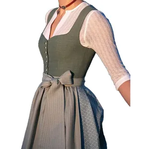 Elegant German Dirndl dress for Oktoberfest with green bodice and lace blouse