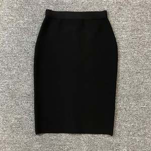 Classic black bodycon bandage skirt with elastic high waist and 58cm length