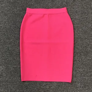 High-quality pink bandage pencil skirt featuring elastic fabric and a bodycon fit detail