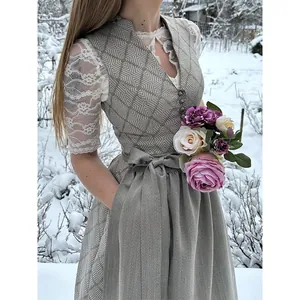Damen Elegant Deutsch Oktoberfest Dirndl Kleid Traditionell Bayerisch Bier Maid Kostüm Spitze Jacquard Partykleid