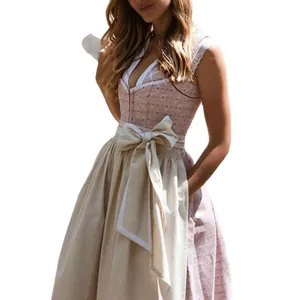 Elegant German Munich Oktoberfest Dirndl dress for women with floral bodice and bow apron