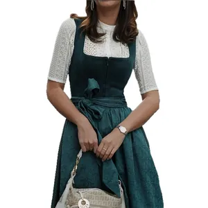Elegante vestido Dirndl alemán verde oscuro para el Oktoberfest con blusa de encaje