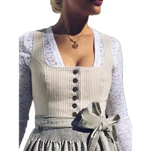 Robe traditionnelle allemande Oktoberfest Dirndl avec manches en dentelle et gilet rayé