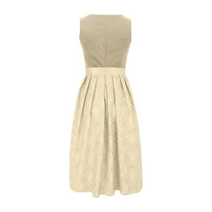 Back view of vintage German Oktoberfest dress with elegant floral damask jacquard skirt