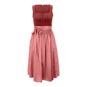 Elegant retro German Oktoberfest dirndl dress with velvet bodice and intricate lace details.