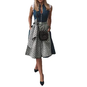 Traditional German Munich Oktoberfest Dirndl dress with blue vest and floral apron skirt