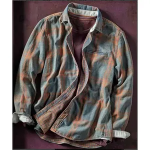 Herren Retro Plaid Langarm Hemd Polyester Viskose Mischung Button Down Casual Verdickt Top Mit Brusttasche Mode Hemd