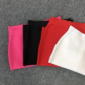 Detailed texture of high-stretch bandage bodycon skirts in multiple classic colors.