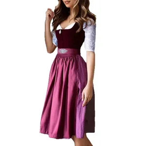 Elegante vestido Dirndl para el Oktoberfest de Múnich en burdeos y morado con encaje.