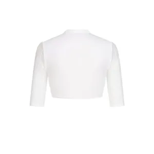 Back view of a white Bavarian Dirndl blouse with elegant textured half sleeves for Oktoberfest