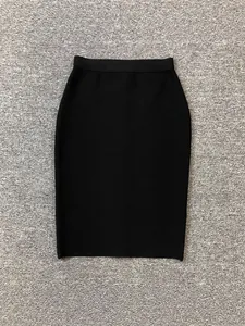Women Classic High Waist Bandage Skirt Slim Fit Elastic Bodycon Pencil Skirt Sexy Solid Color Midi Bottom For Party Work