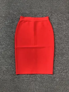 Elegant classic red high-waist bandage pencil skirt featuring a tight elastic bodycon fit