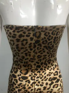 Detailed back view of a slim fit leopard print dress with an invisible zipper closure