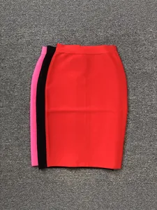Classic high-waist bodycon bandage pencil skirt shown in red, black, and pink colors