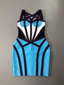 Robe bandage moulante sexy à blocs de couleurs avec col licou et bretelles croisées