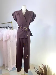 Stylish summer two-piece set featuring sleeveless blazer and high waist trousers
