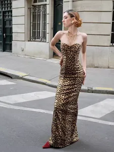 Elegant leopard print bodycon maxi dress featuring a sexy slim fit for a street style look.