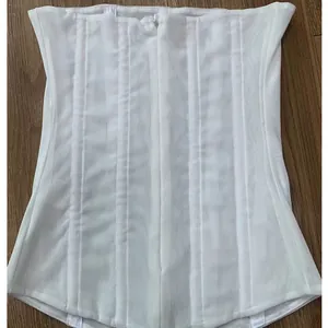 Close-up detail shot of white breathable mesh waist cincher with vertical boning