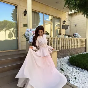 Elegant retro embroidered blazer and pleated long skirt set in an outdoor setting