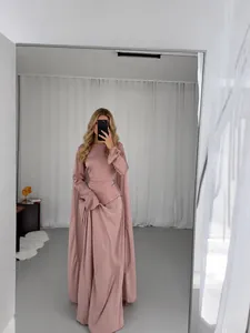 Elegant dusky rose long sleeve floor-length evening gown for summer formal events