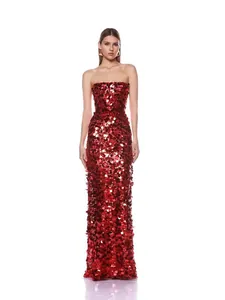 Dames Rood Pailletten Avondjurk Elegant Off-The-Shoulder Vloerlengte Jurk Voor Feest Banket Sexy Top And Bottom Jurk