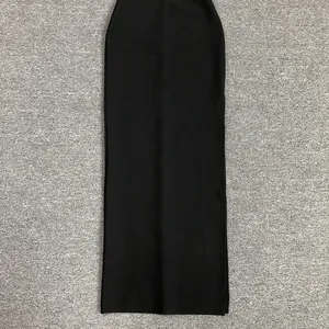 Elegant black slim-fit bandage maxi dress showcasing the smooth and sleek fabric texture