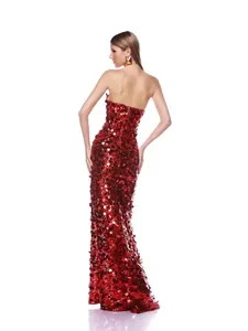 Elegante vloerlange rode pailletten avondjurk voor chique formele gala-avonden