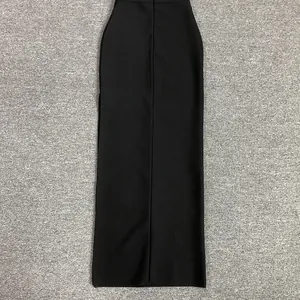 High-quality detailed texture of an elegant black slim-fit bandage maxi dress for women