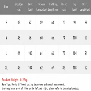 Detailed size chart for New Chinese style 2-piece top and A-line skirt set