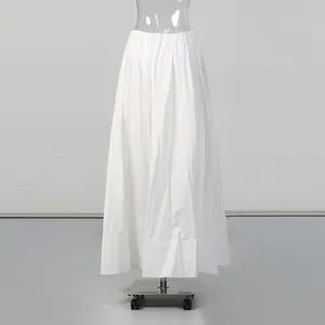 Minimalist white solid color maxi skirt detail view on a transparent mannequin stand
