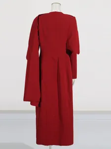 Elegant red long shawl coat with slim waist design and premium tailoring