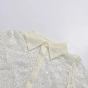 Nahaufnahme eines eleganten Spitzenkleid-Kragens mit Pailletten