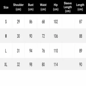 Size chart detail for sleeveless dress showing shoulder bust waist hip and length specs