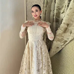 Elegant French luxury lace dress with exquisite water-soluble embroidery for gala events