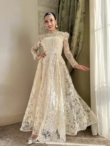 Elegant French-style lace evening dress with luxury water-soluble embroidery details