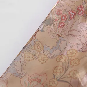 High-quality close-up of vintage floral print fabric for an elegant long maxi dress