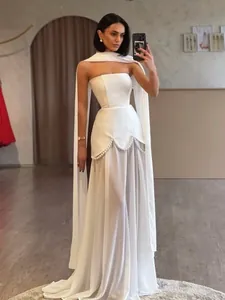 Women Elegant Strapless Maxi Dress Sexy Mesh Patchwork Beaded Evening Gown With Streamers Banquet Party Dress