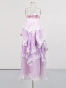 Lavender purple layered lace cake dress with camisole straps for women